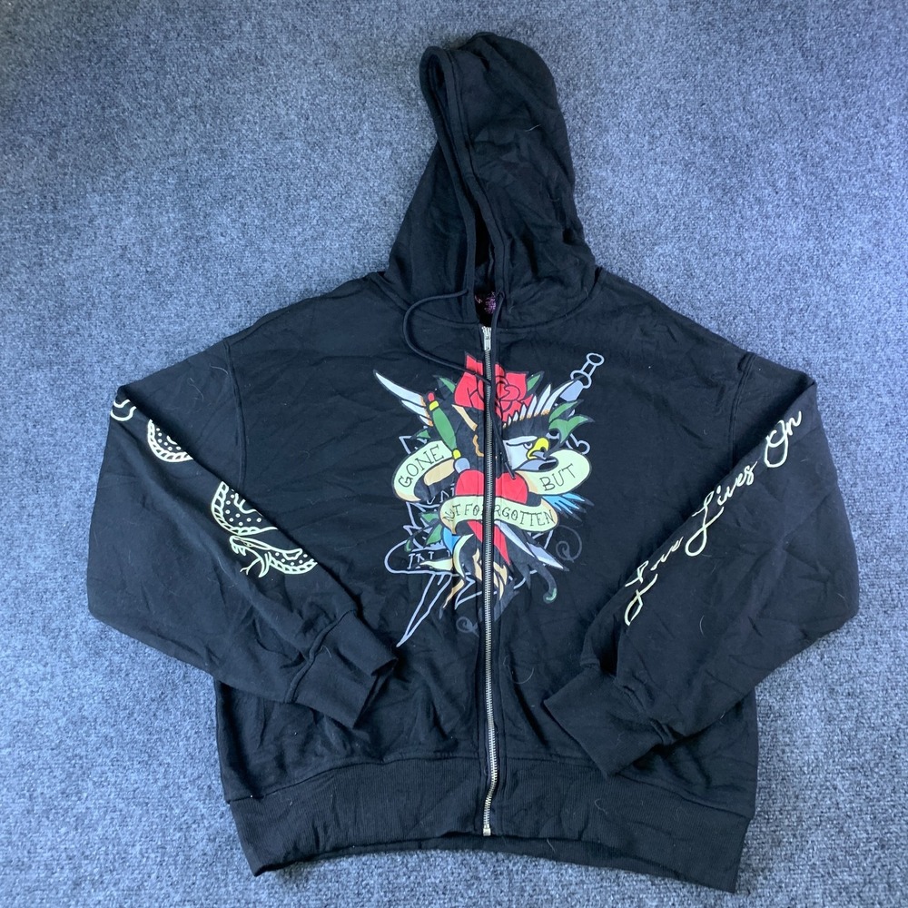 Perfect Angel Hoodie Womens Medium Black Good Graphic Full Zip Tattoo Style